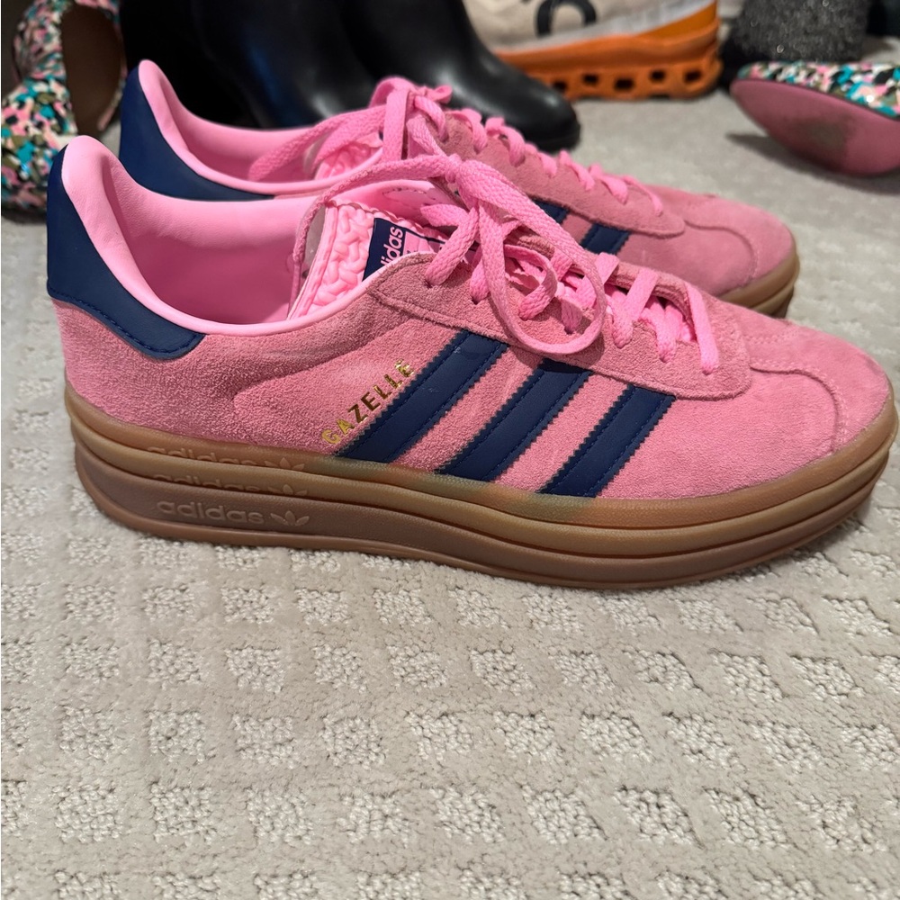 Adidas Women's Pink and Navy Gazelle Sneakers